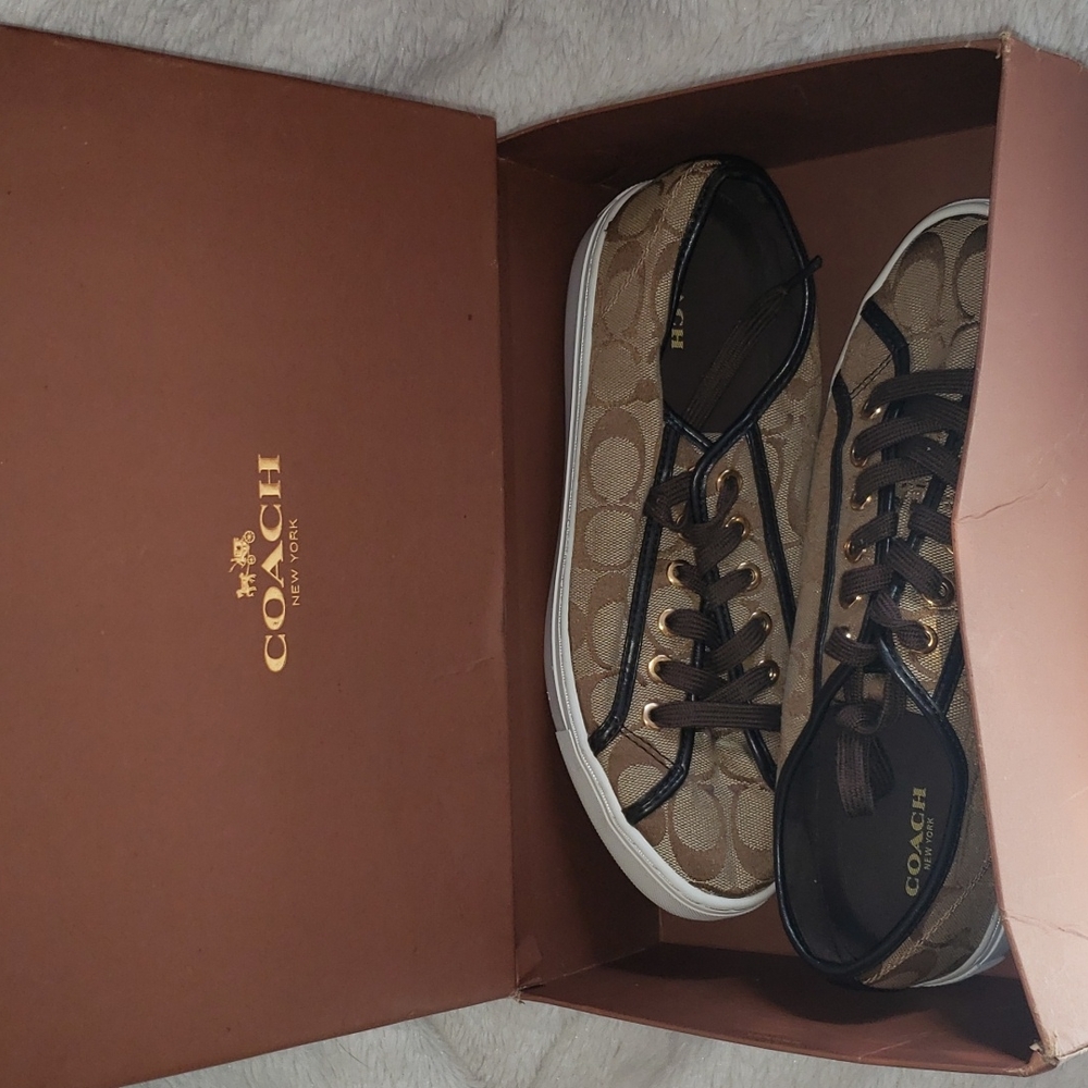 Coach Roberta 12CM/ Soft Nappa Signature C Chestnut Sneaker Shoe 8.5